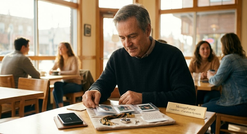 A trusted friend using the MessageFuture app to confirm a life milestone and release a scheduled message.