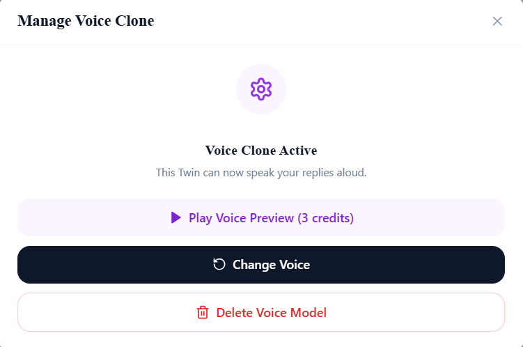 The AI Twin profile with a cloned voice attached