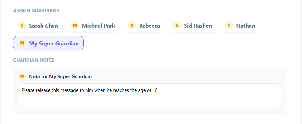 Assigning a Guardian to a message inside the MessageFuture app